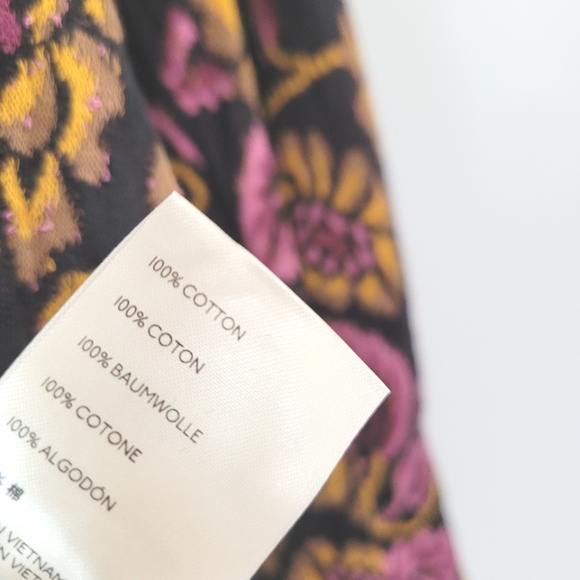 FREE PEOPLE Floral Purple & Yellow Open Back Boat Neck Puff Sleeve Cotton Top - Picture 12 of 15